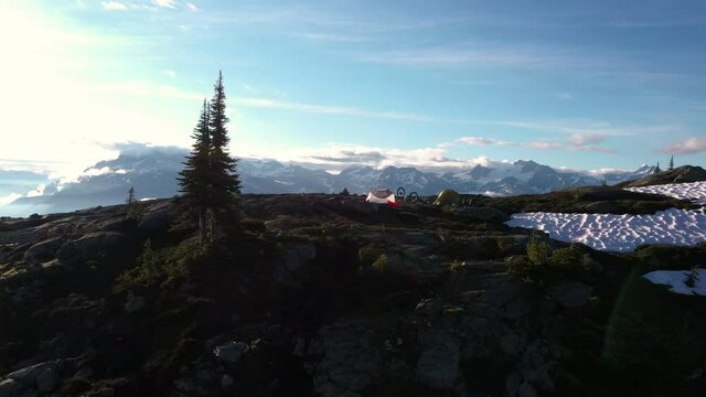 Tents On A Mountain Top At Sunrise
