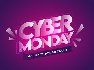UP TO 80% Off for Cyber Monday Sale Poster Design in Purple Color.