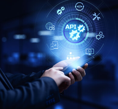 API application programming interface function and procedure development technology concept on screen.