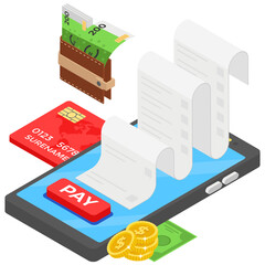
Isometric icon of bill payment voucher 
