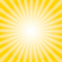 Obraz premium Title: Sunburst background. Cyber yellow radiate sun beam burst effect. Sunbeam light flash boom. Sunrise glow burst. Solar radiance glare, retro design illustration.