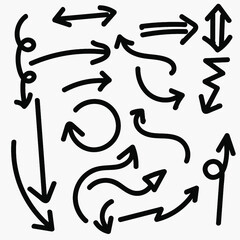 Arrow doodle vector set. Arrow sketch vector set. Arrow hand drawn vector set.