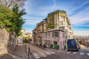 Paris France city skyline of beautiful building at Montmartre street
