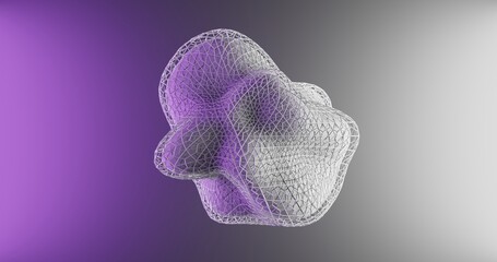 Abstract Object with Wireframe Surface. 3D Illustration with purple and white light
