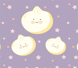 cute dumplings food illustration on purple background.