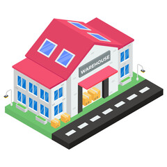 
Warehouse icon in isometric design, building for storing goods 
