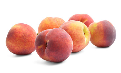 Fototapeta na wymiar Sweet ripe peaches on white background