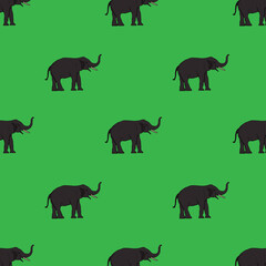 seamless image elephant Asia standing isolated on green background, graphics design vector outline Illustration