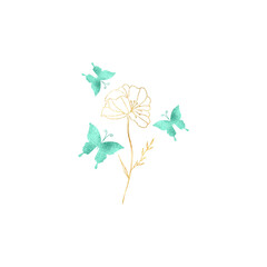 Butterfly print. Butterflies with flower illustration.
