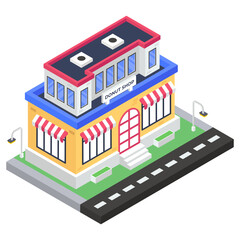 
Icon of donut on building showing concept of donut store 
