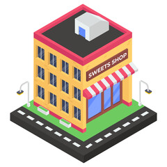 
Icon of sweets shop in isometric vector design 
