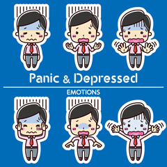 男性の表情セット/ 慌てる / 落ち込む