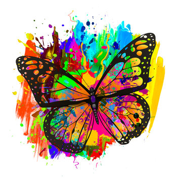 Fototapeta abstract background  art with butterfly