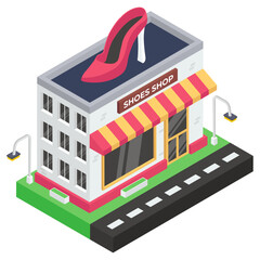 
Heels on building depicting concept of shoes shop in isometric design
