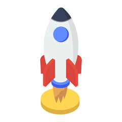
icon of rocket launch in modern isometric style, space war equipment 
