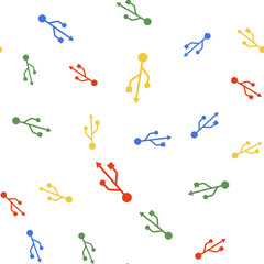 Color USB symbol icon isolated seamless pattern on white background. Usb flash drive symbol. Vector.