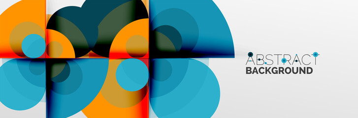 Obraz premium Bright color circles, abstract round shapes and triangles composition with shadow effects. Vector modern geometric design template