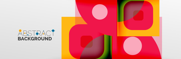 Obraz premium Bright color circles, abstract round shapes and triangles composition with shadow effects. Vector modern geometric design template