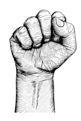 Fototapeta premium The palm is clenched into a fist. Black and white drawing.