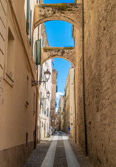 Fototapeta premium Alghero (Italy) - The marine and touristic city on the in Sardegna island, catalan colony with spanish culture and dialect. Here a view of historic center.
