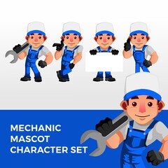 mechanic mascot character set logo vector icon illustration