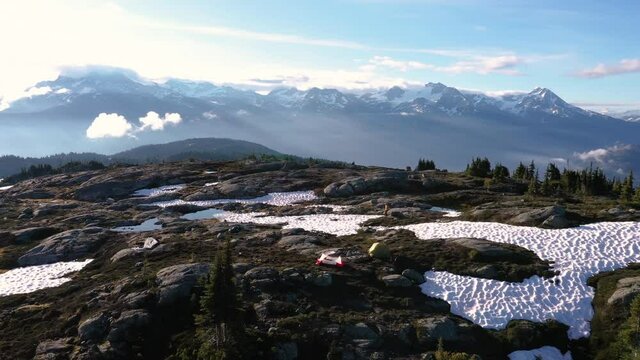 Aerial View Of A Campsite On Top Of A Mountain