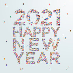 2021 HAPPY NEW YEAR. Large group of people design template, celebration poster, banner or greeting card for happy new year 2021. Vector Illustration.