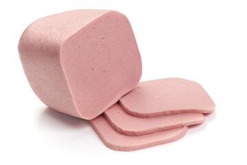 Boiled ham sausage, isolated on white background
