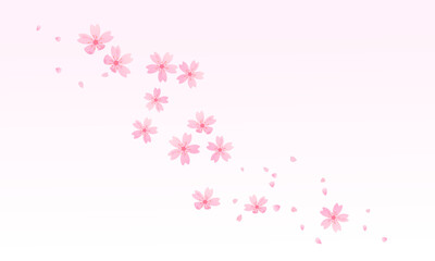 Obraz na płótnie Canvas Flying pink flower and petals on pink blur background vector illustration. Sakura Japanese flower.