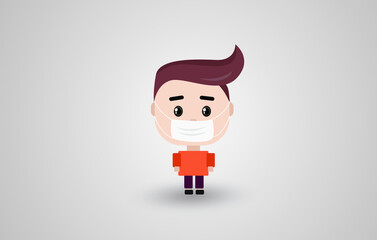 Vector illustration of confused guy with dark hair cartoon character on white background