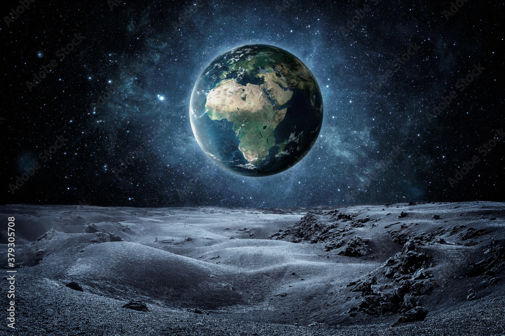Canvas Prints planet earth seen fron the moon surface with copy space