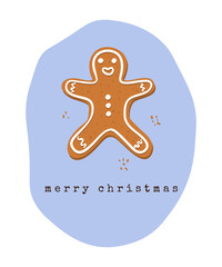 Gift card of gingerbread cookies on a blue background with the words 