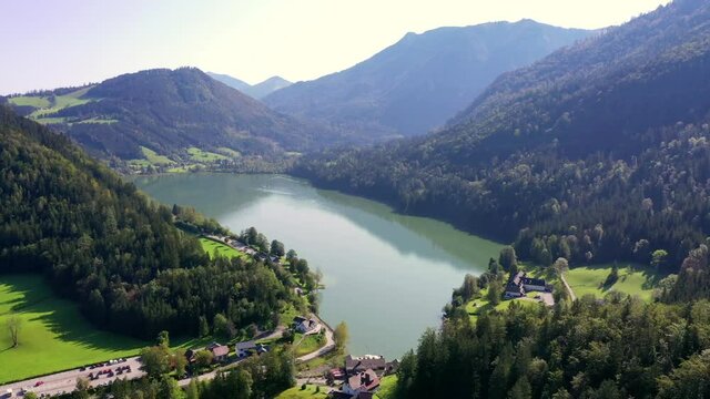 Lunzer See in the Ybbstal Alps. Aerial view to the idyllic lake in Lower Austria.