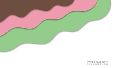 Abstract papercut background design with brown, green and pink colors. Isolated on white background