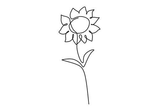 One single line drawing of beauty sunflower isolated on white background. Beautiful flower concept hand draw design vector illustration for posters, wall art, tote bag, mobile case, t-shirt print
