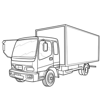 sketch of a big truck, coloring book, isolated object on white background, vector illustration,