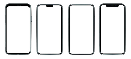 smartphone in different of High quality realistic Mobile phone frame with blank display isolated templates. Mockup phone for visual ui app demonstration. Vector mobile set device concept.