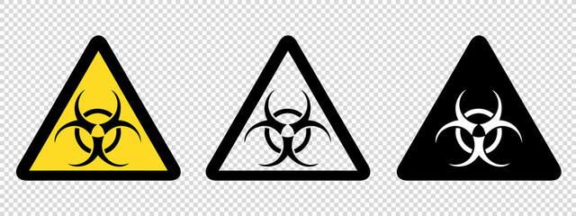 Bio Hazard Warning Signs - Yellow, Black and White Vector Illustrations - Isolated On Transparent Background