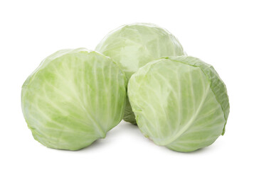 Fototapeta premium Whole fresh ripe cabbages on white background