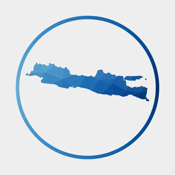 Java icon. Polygonal map of the island in a gradient ring. Round low poly Java sign. Vector illustration.