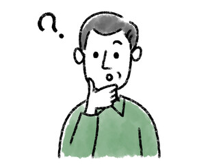 男性　ミドルエイジ　考えている　水彩　手描き

