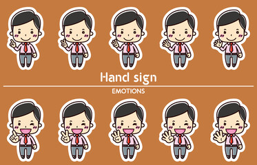 男性のハンドサインイラストセット