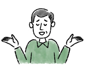 男性　ミドルエイジ　呆れている　水彩　手描き
