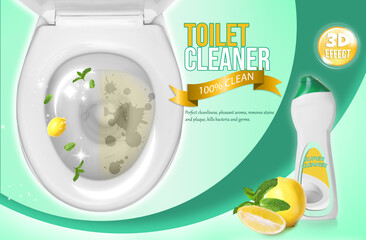 Toilet cleaner and shiny unstained bowl, ad design