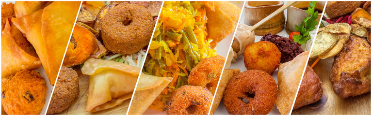 Collage de photos d’assiettes Apéritives créoles , île de la Réunion  - obrazy, fototapety, plakaty