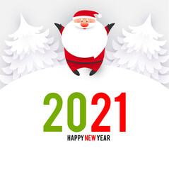 Happy Ner 2021 Year Christmas Design Template with Santa Claus. Paper Art.