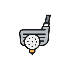 Golf ball with putter, traditional english sport flat color line icon.