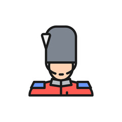 England royal guard, guardsman, soldier flat color line icon.