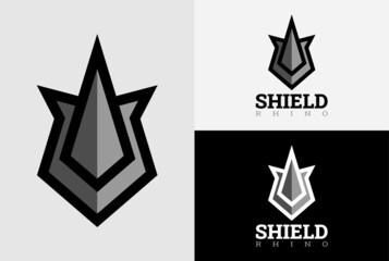 Rhino logo design template. Rhino shield security logo template vector icon illustration. © Cikiz