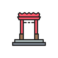 China gate in Chinatown, Bangkok, Thailand flat color line icon.